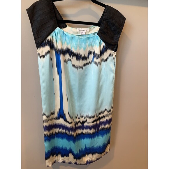 Kensie Womens‎ Dress Silk Blue Black Abstract Print Sleeveless Mini Sheath Small - Picture 1 of 7
